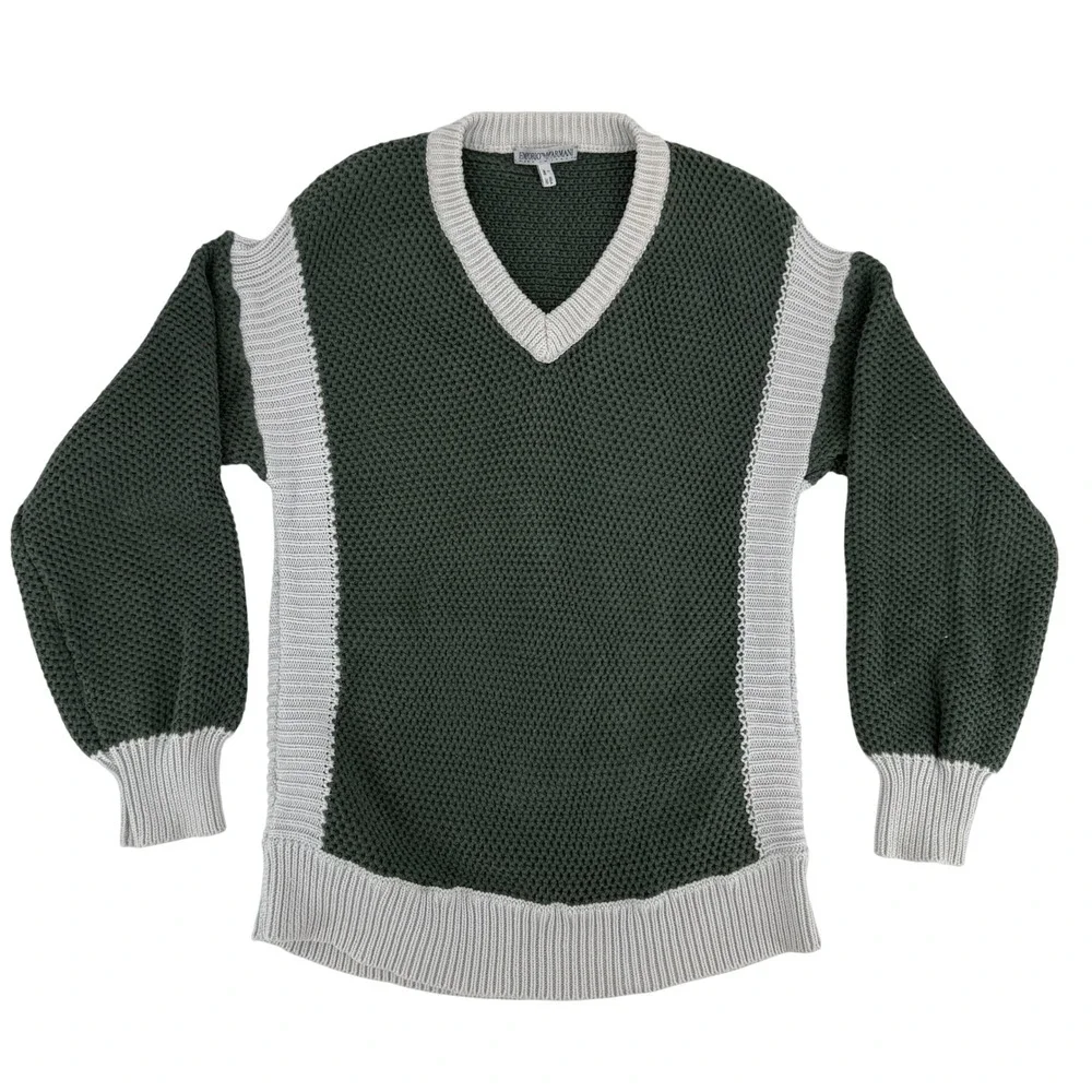 Vintage 90's Emporio Armani Sweater Italy 100%‎ Cotton XS–Slim Small Green White